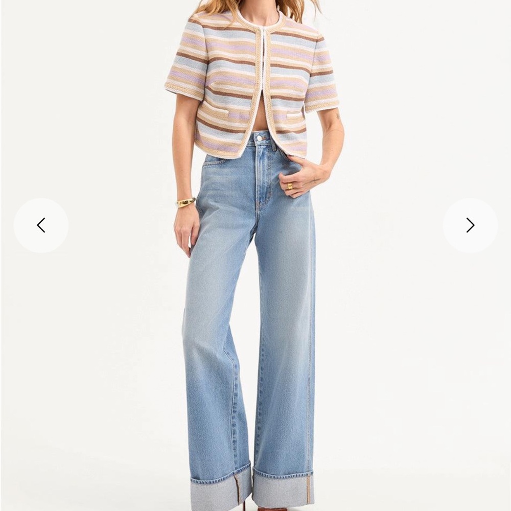 2025 Authentic Veronica Beard Wyatt Short-Sleeve Jacket in stone khaki multi